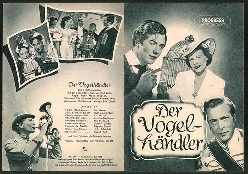 Filmprogramm PFI Nr. 28 /54, Der Vogelhändler, Ilse Werner, Wolf Albach-Retty, Regie: A. M. Rabenalt