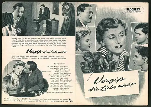 Filmprogramm PFI Nr. 39 /54, Vergiss die Liebe nicht, Paul Dahlke, Luise Ullrich, Regie: Paul Verhoeven