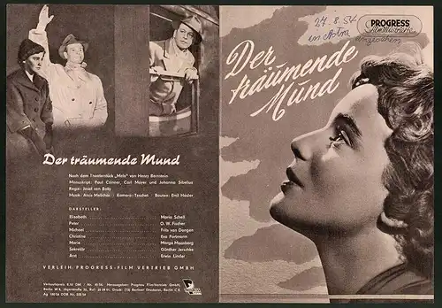 Filmprogramm PFI Nr. 45 /54, Der träumende Mund, Maria Schell, O. W. Fischer, Regie: Josef von Baky