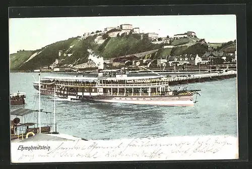 AK Ehrenbreitstein, Passagierschiff Frauenlob an der Schiffbrücke