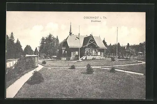 AK Oberhof /Thüringen, Blockhaus in Gartenlandschaft