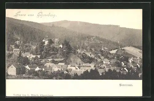 AK Elgersburg, Ortspanorama in Hügellandschaft mit Blick auf die Burg