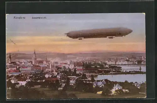 AK Konstanz, Gesamtansicht mit Zeppelin