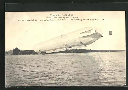 AK Zeppelins Luftschiff, Rückkehr und Landung bei der Halle