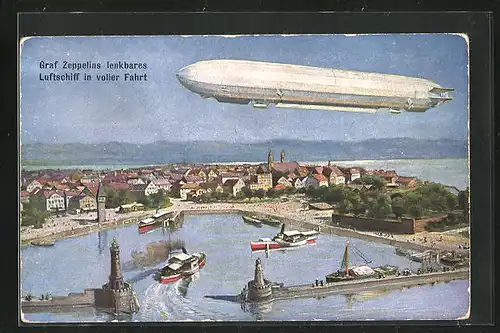 AK Graf Zeppelins lenkbares Luftschiff in voller Fahrt