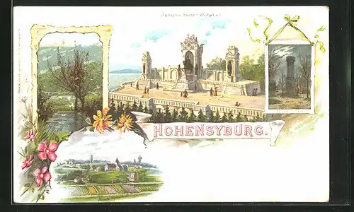 Lithographie Hohensyburg, Kaiser Wilhelm I. Denkmal, Binke-Thurm