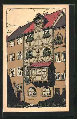 Steindruck-AK Nürnberg, Blick auf das Hans Sachs-Haus