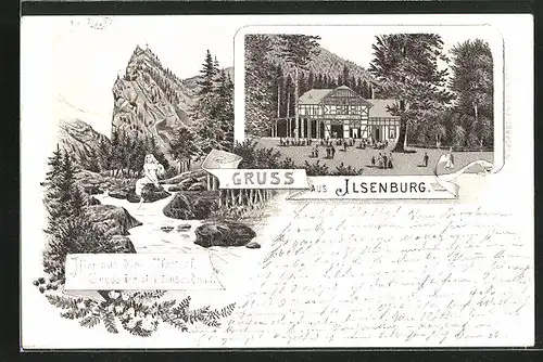 Lithographie Ilsenburg /Harz, Gasthaus Prinzess Ilse, im wilden Ilsethal