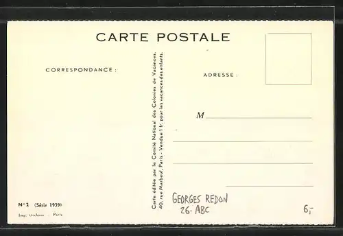Künstler-AK sign. Georges Redon: Trois amis, Kinderpaar mit Hund