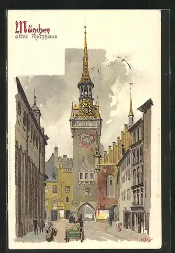 Künstler-AK Heinrich Kley: München, Strasse zum alten Rathaus