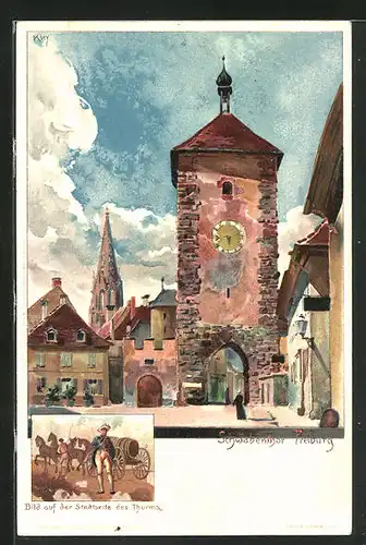 Künstler-AK Heinrich Kley: Freiburg, Blick auf das Schwabentor