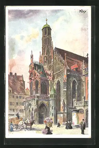 Künstler-AK Heinrich Kley: Nürnberg, Pferdegespann vor der Frauenkirche