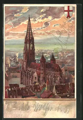 Künstler-AK Heinrich Kley: Freiburg, Totalansicht des Münsters