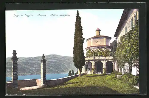 AK Morcote, Kirche mit Lago di Lugano