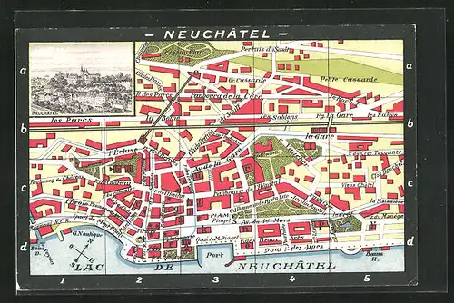 AK Neuchatel, Karte von der Stadt