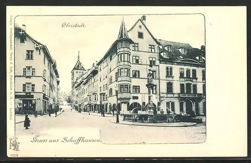 AK Schaffhausen, Strasse mit Brunnen