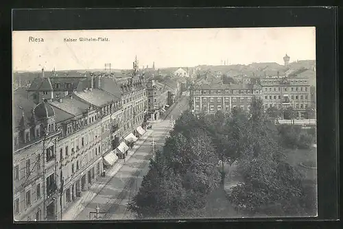 AK Riesa, Kaiser Wilhelm-Platz aus der Vogelschau