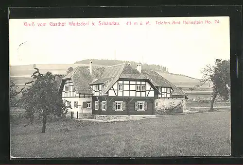 AK Waitzdorf b. Schandau, Gasthof Waitzdorf im Sonnenschein