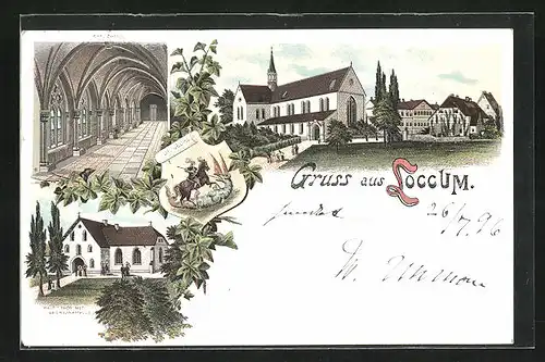 Lithographie Loccum, Haupttor mit Georgskapelle, St. Georg, Kreuzgang
