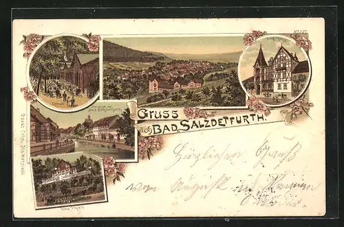 Lithographie Bad Salzdetfurth, Hotel Kurhaus, Villa Thiele, Logierhaus