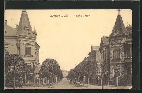 AK Kamenz i. Sa., Wettinstrasse mit Radfahrern