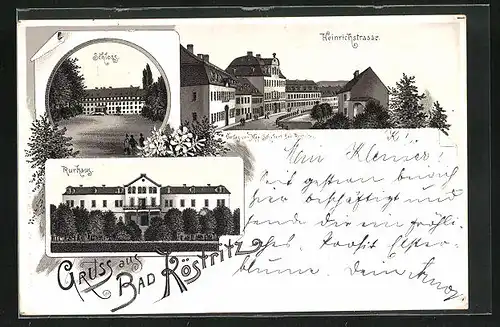 Lithographie Bad Köstritz, Kurhaus, Schloss, Heinrichstrasse