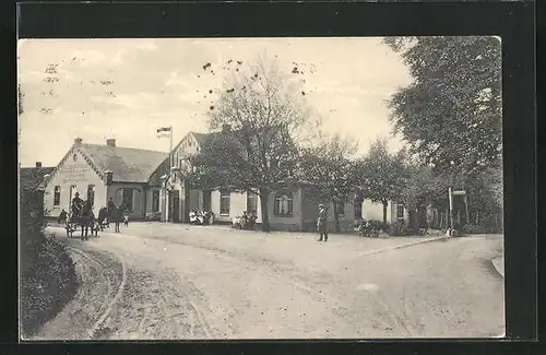 AK Kiel, Gasthaus Karlsburg von Heinrich Jöhnck und Pferdewagen