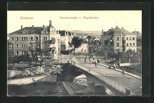 AK Heidenau, Dresdnerstrasse mit Müglitzbrücke