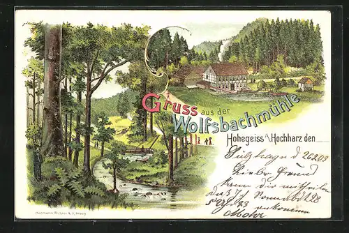 Lithographie Hohegeiss / Hochharz, Gasthof Wolfsbachmühle