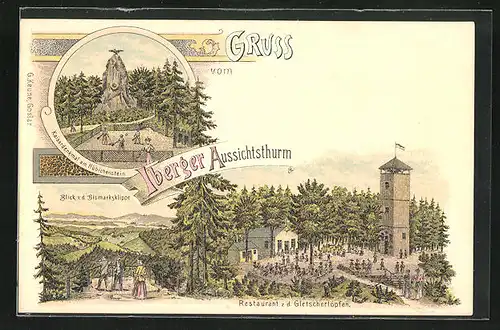 Lithographie Bad Grund, Restaurant z. d. Gletschertöpfen am Iberger Aussichtsturm