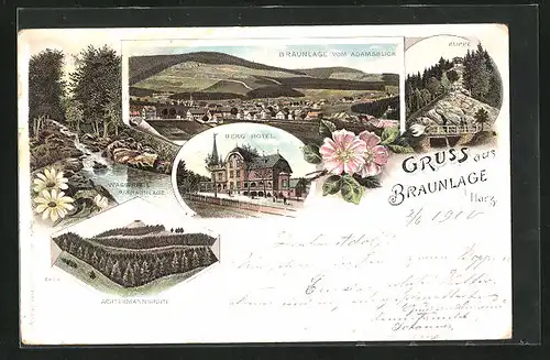 Lithographie Braunlage / Harz, Berg Hotel, Achtermannshöhe, Klippe