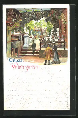 Lithographie Lübeck, Restaurant Wintergarten von innen