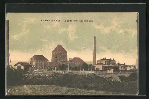 AK Epinac-les-Mines, Le puits Hottinguer et la Gare