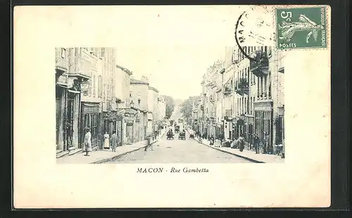 AK Macon, Rue Gambetta, Strassenpartie
