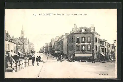 AK Le Creusot, Route de Couches et rue de la Gare