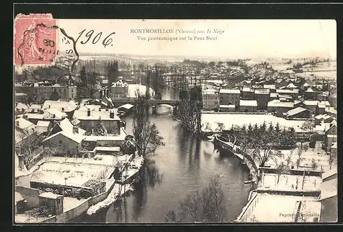 AK Montmorillon, Vue panoramique sur le Pont Neuf