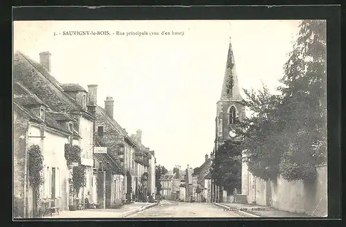 AK Sauvigny-le-Bois, Rue principale (vue d`en haut)