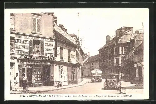 AK Neuilly-en-Thelle, La Rue de Beauvais, Papeterie-Journeaux Herbert