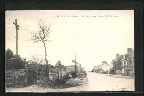 AK Donville-les-Bains, Le Calvaire et la Route de Coutances