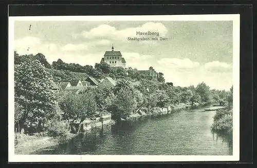 AK Havelberg, Stadtgraben mit Dom