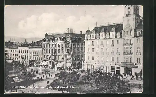 AK Kristiania / Oslo, Karl Johans gate med Grand Hotel