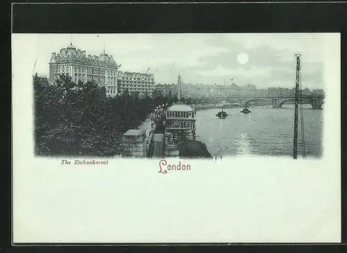 Mondschein-AK London, The Embankment