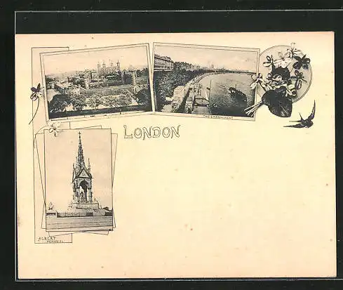AK London, Albert Memorial, The Embankment, The Tower
