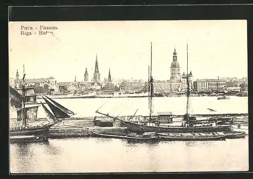 AK Riga, Ortsansicht und Hafenpartie