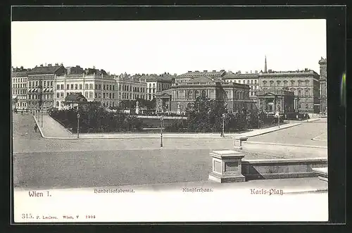 AK Wien, Karlsplatz mit Künstlerhaus und Handelsakademie