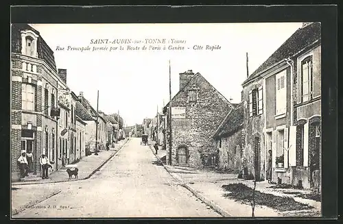 AK Saint-Aubin-sur-Yonne, Rue Principale formee par la Route de Paris a Geneve, Cote Rapide