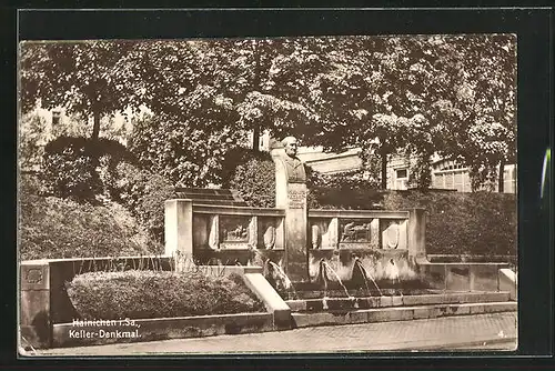 AK Hainichen in Sa., am Keller-Denkmal