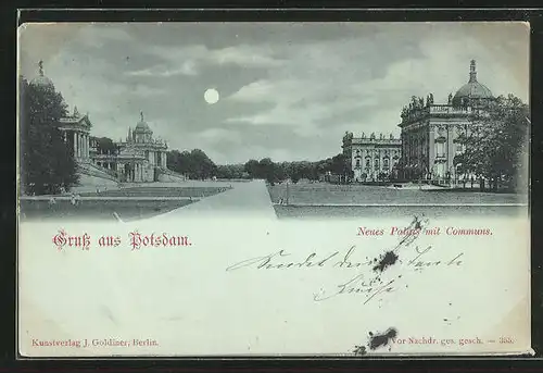 Mondschein-AK Potsdam, Neues Palais mit Communs