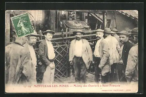 AK Montceau-les-Mines, Montee des Ouvriers a Saint-Francois, Kohlekumpel bei der Arbeit