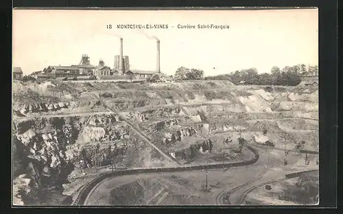 AK Montceau-les-Mines, Au Pays Minier, Carriere Saint-Francois, Kohlefabrik über der Tagebaugrube